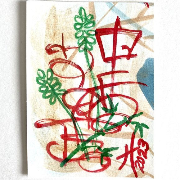 ACEO Original Acrylic Chinese Asian Fusion Graffiti Tristina Elmes ATC - Picture 1 of 2